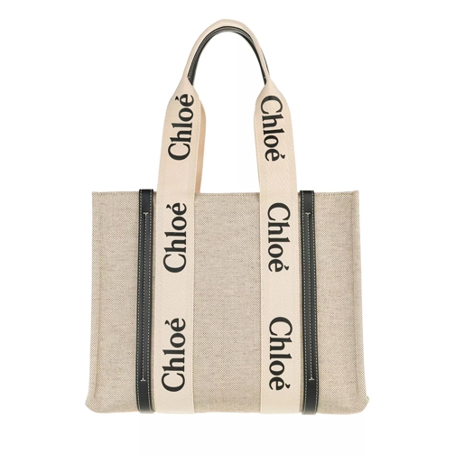 Chloé Medium Woody Shopper Canvas Beige/Blue Shopping Bag