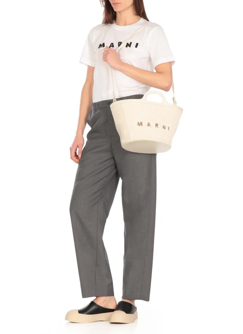 Marni Witte Katoenmix Handtas met Logo White Dames