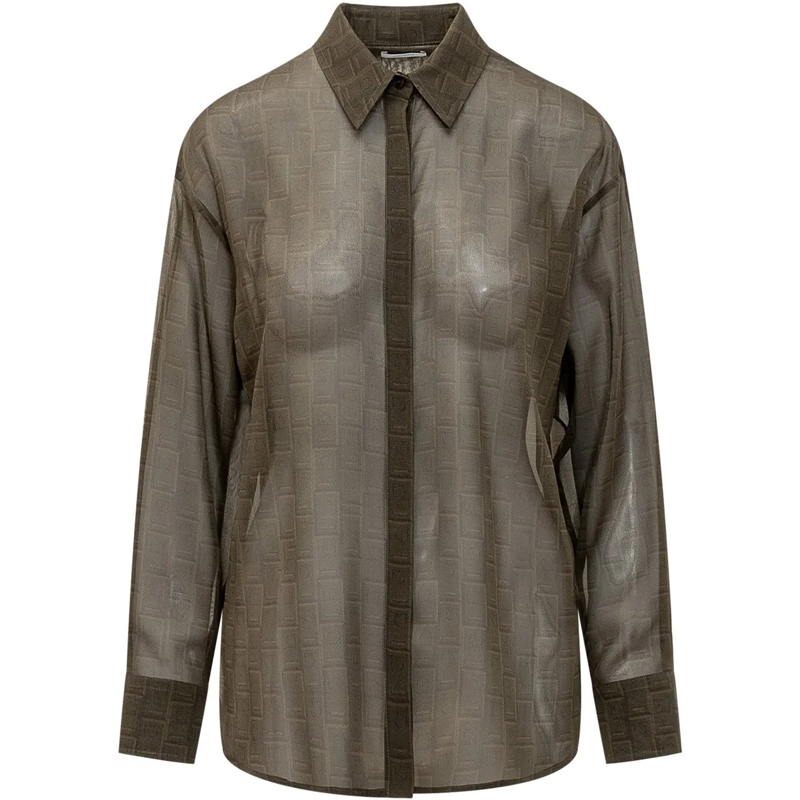Salvatore Ferragamo Chemisier Camicia con Stampa Monogram taupe