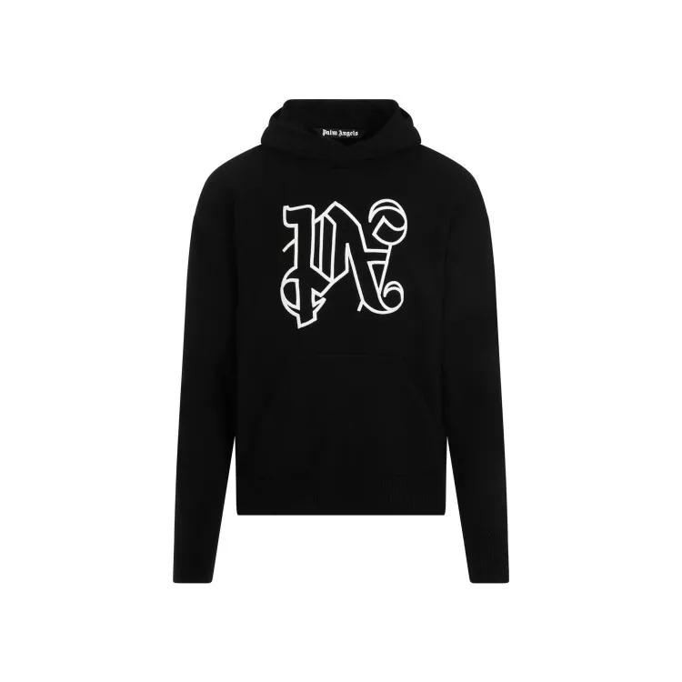 Palm Angels - Black Wool Monogram Knitted Hoodie - Größe L - black