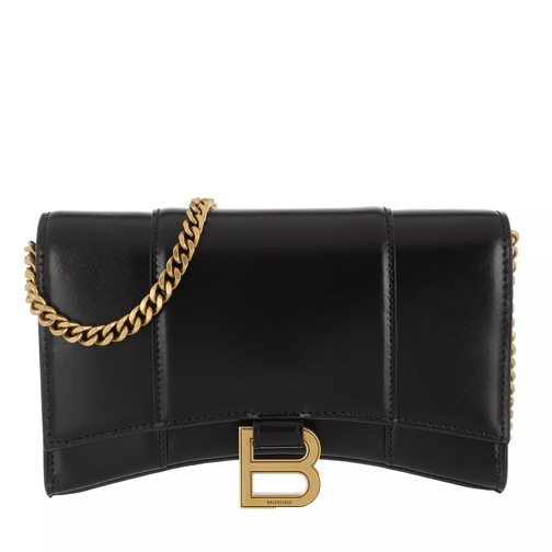 Balenciaga Hourglass Mini Wallet On Chain Shiny Black Kedjeplånbok