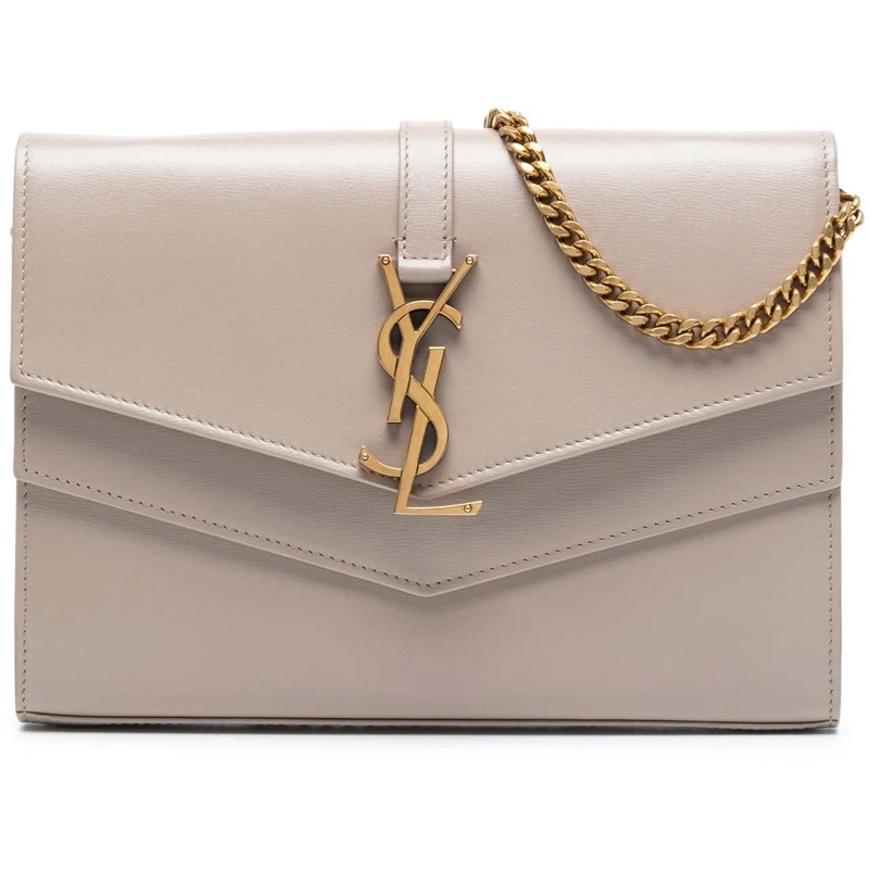 Saint Laurent Sac à bandoulière Leather Monogram Sulpice Wallet on Chain braun