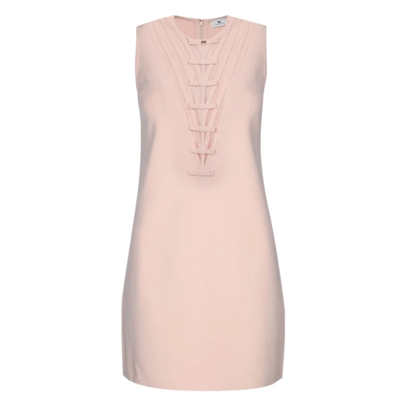 Elisabetta Franchi Mini-robe Viscose Dress With Transparencies And Bows Neutrals