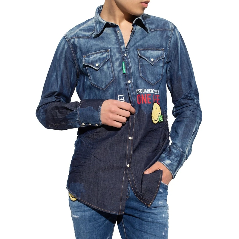 Dsquared2 Legeres Oberteil Dsquared2 x Smiley Denim Shirt blau