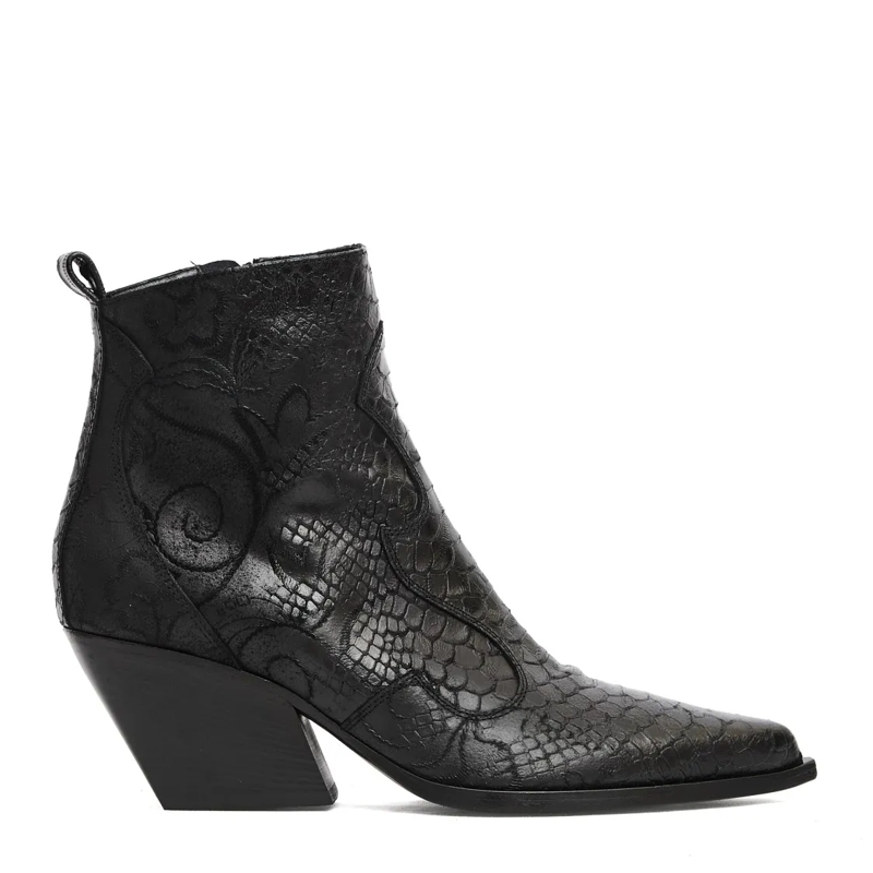 Elena Iachi Bottes Ankle Boots With Black Python Print And Intricate  Black