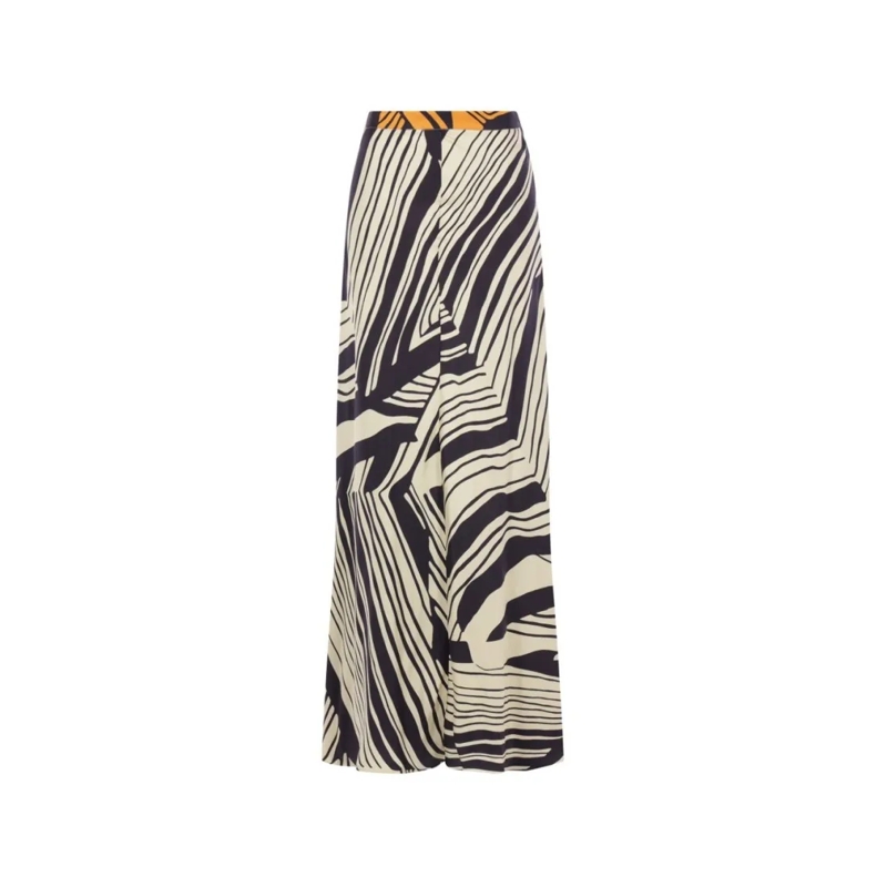RAQUEL DINIZ Minijupe Abstract Striped Silk Midi Skirt Grey