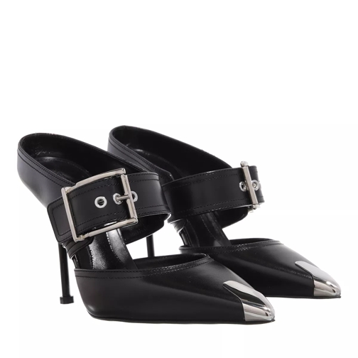 Alexander McQueen Double Buckle Punk Mules Black/Silver Muil