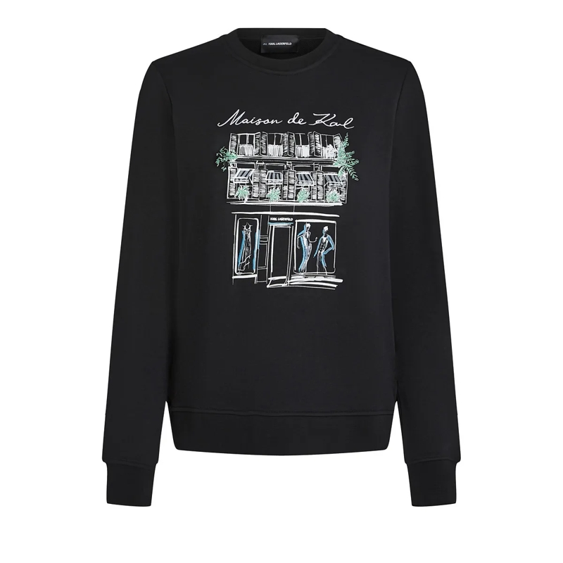 Karl Lagerfeld  Sweatshirt mit Paris-Skizze schwarz