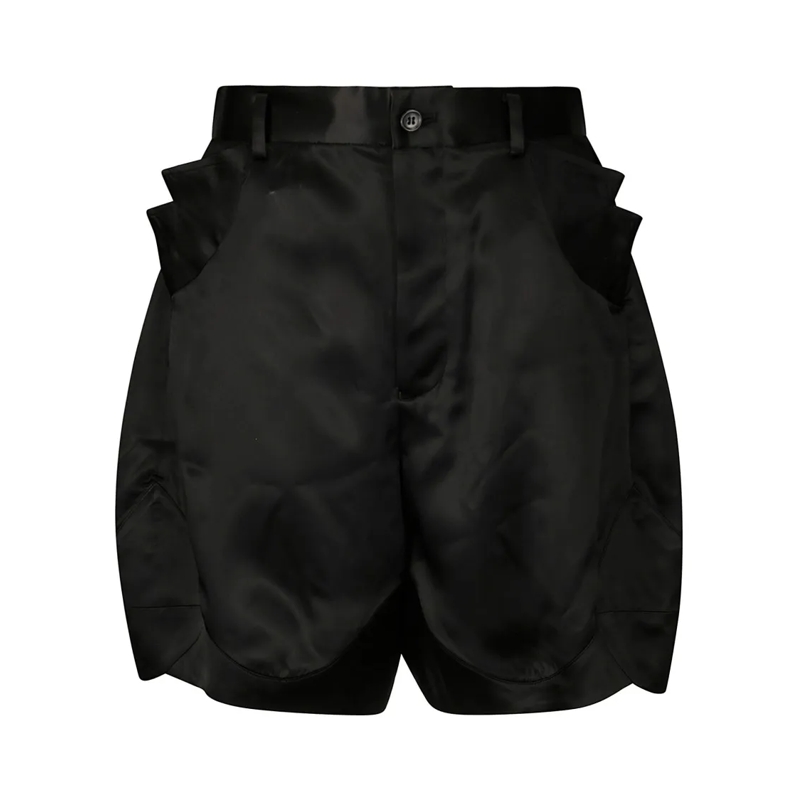 Comme des Garcons Casual Shorts Oversized Shorts In Glossy Fabric With Flap Pocket Black