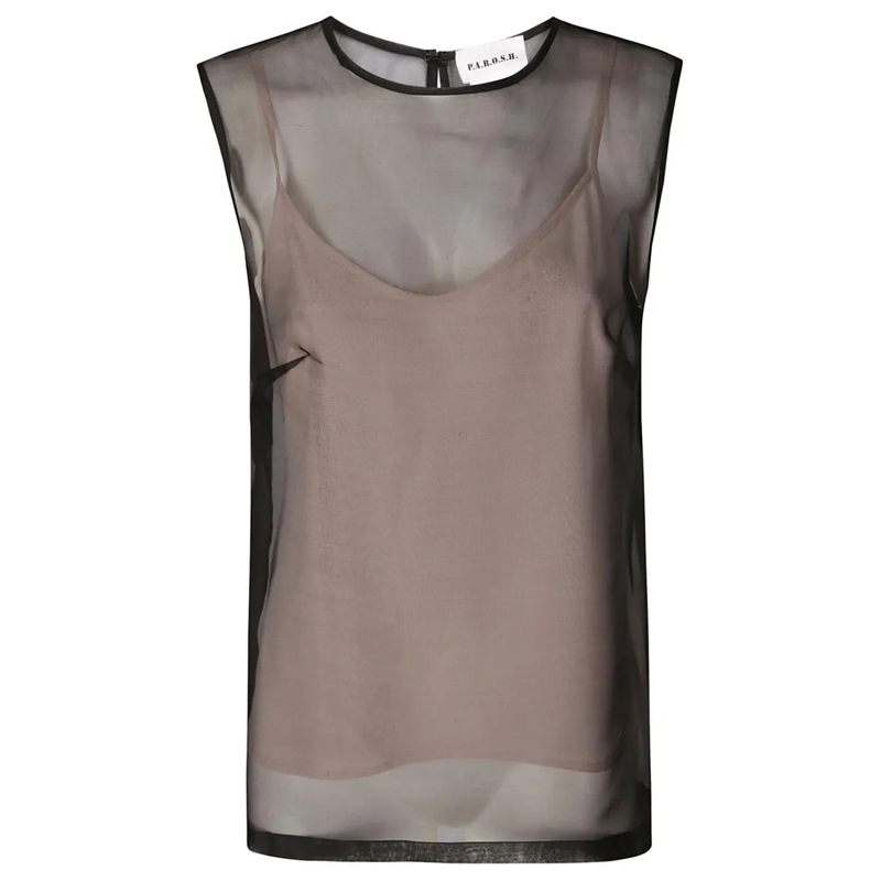 P.A.R.O.S.H. Chemisier Sheer Black Silk Shirt Black