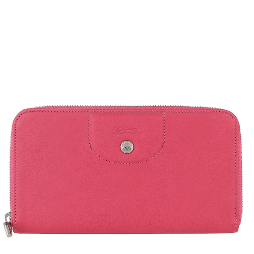 Longchamp Le Pliage Leather Wallet Rose Portemonnaie mit Zip-Around-Reißverschluss