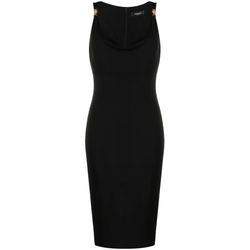Versace Midi-jurk Medusa Head-Motif Fitted Dress In Jet Black Black