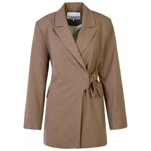 GANNI Shiitake Viscose Blend Blazer Brown 