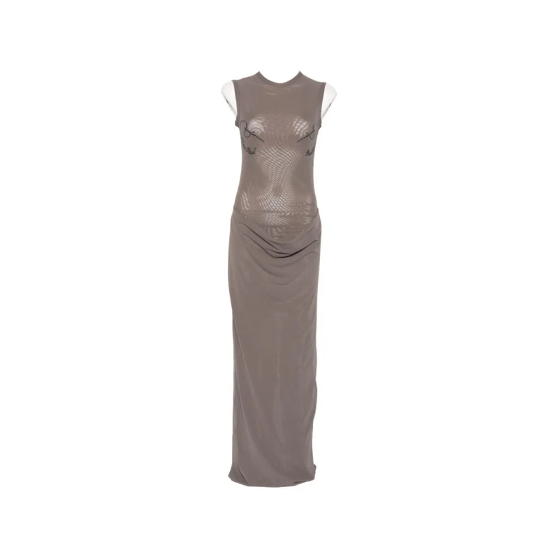 Jean Paul Gaultier  Sleeveless Maxi Dress With Embroidered Detail Neutrals