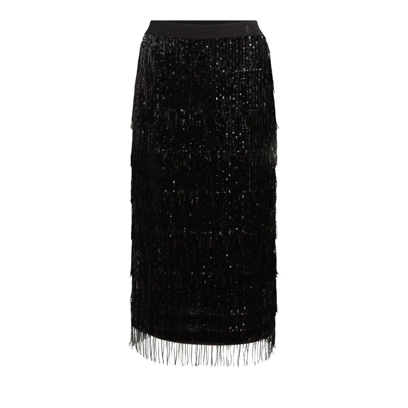Karl Lagerfeld Minirock Paillettenrock mit Fransen schwarz