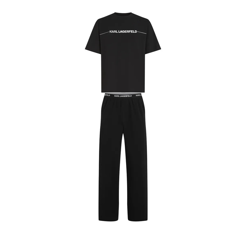Karl Lagerfeld  Pyjama-Set mit Metallic-Logo Nachtwäsche schwarz