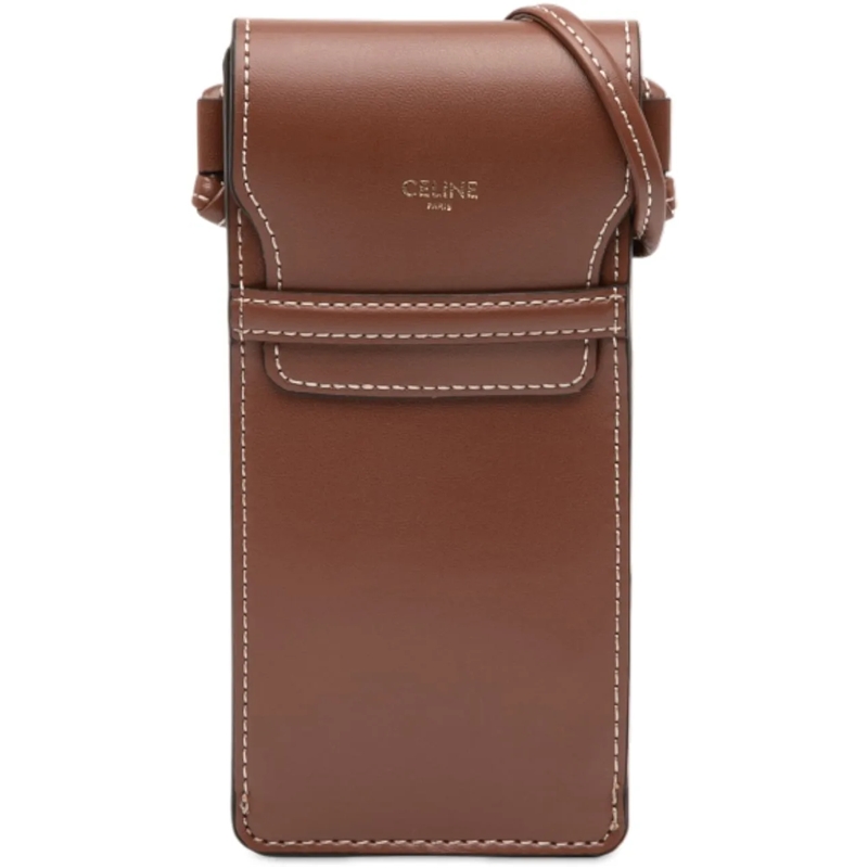 Celine Schultertasche Leather Phone Pouch Flap Crossbody braun