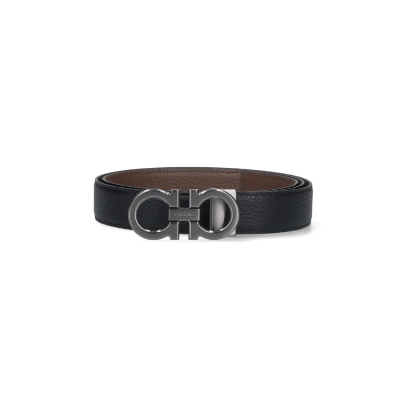Salvatore Ferragamo Gürtel Reversible "Gancini" Belt In Black Calfskin On One Black