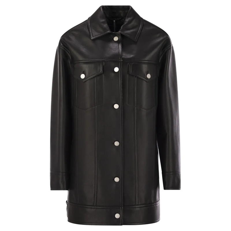 Max Mara Veste en cuir Girino - Nappa Leather Over Jacket Black