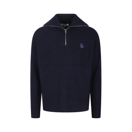 Maison Kitsune Pull Bold Fox Zipped Sweater Blue