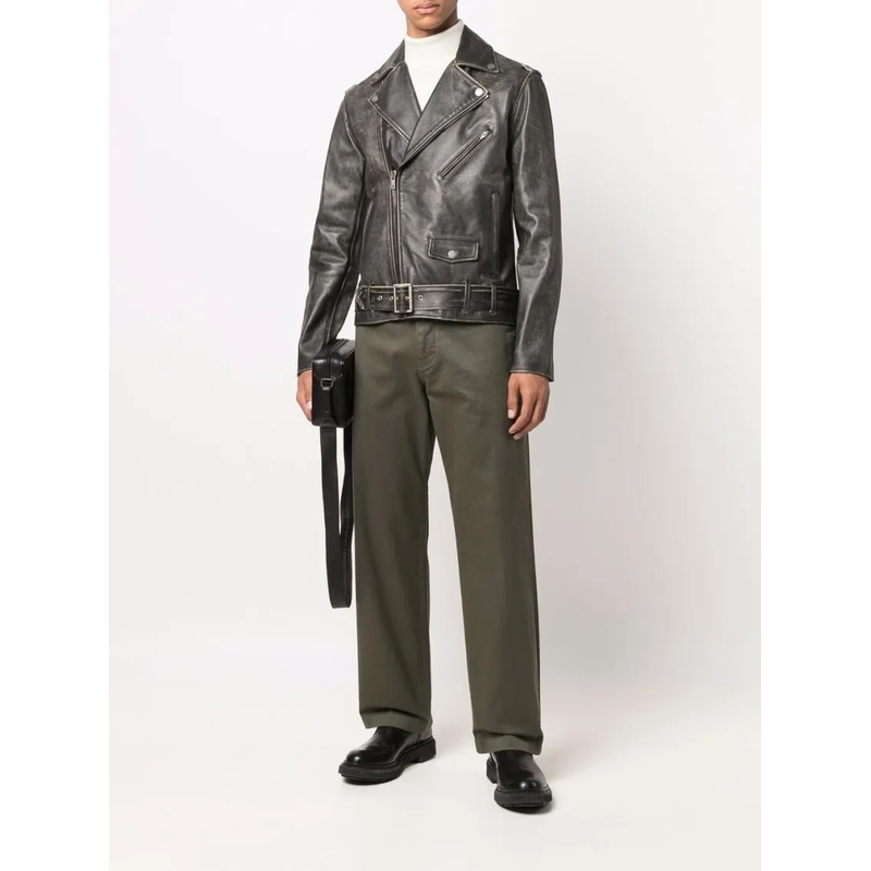 Golden Goose Lederjacke Golden Chiodo Distressed Bull Leather Jacket Grey(Image 5)