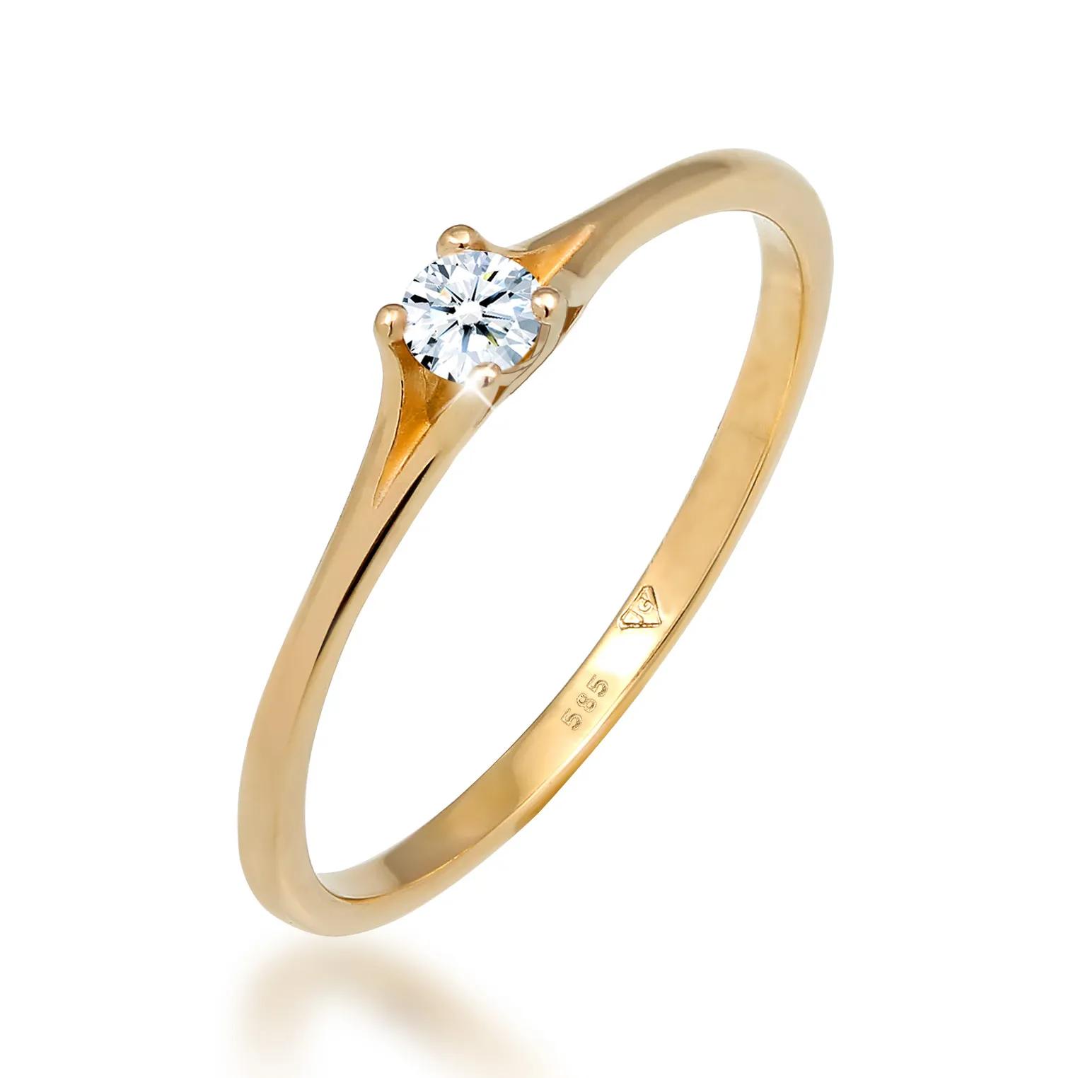 Elli Ringe - Ring Verlobung Vintage Diamant (0.06 ct.) 585 Gelb - Gr. 52 MM - in Gold - für Damen