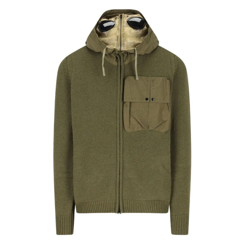 CP Company Vest Textured Olive Green Wool Knit Cardigan Green