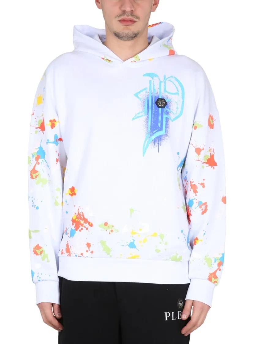 Thumbnail - Philipp Plein - Hooded Sweatshirt With Splatter Paint Design - Größe L - weiß
