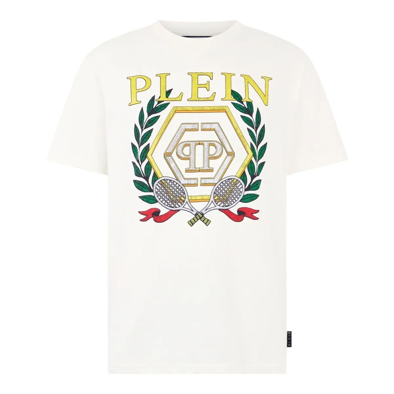 Philipp Plein T-Shirt Round Neck T-Shirt Tennis Crest weiss