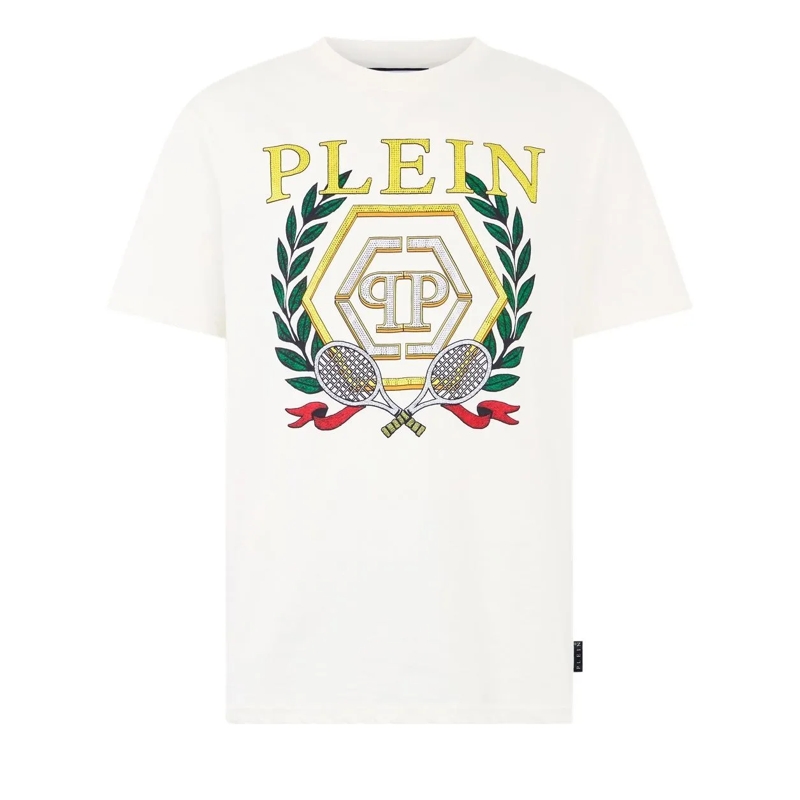 Philipp Plein T-Shirt Round Neck T-Shirt Tennis Crest weiss