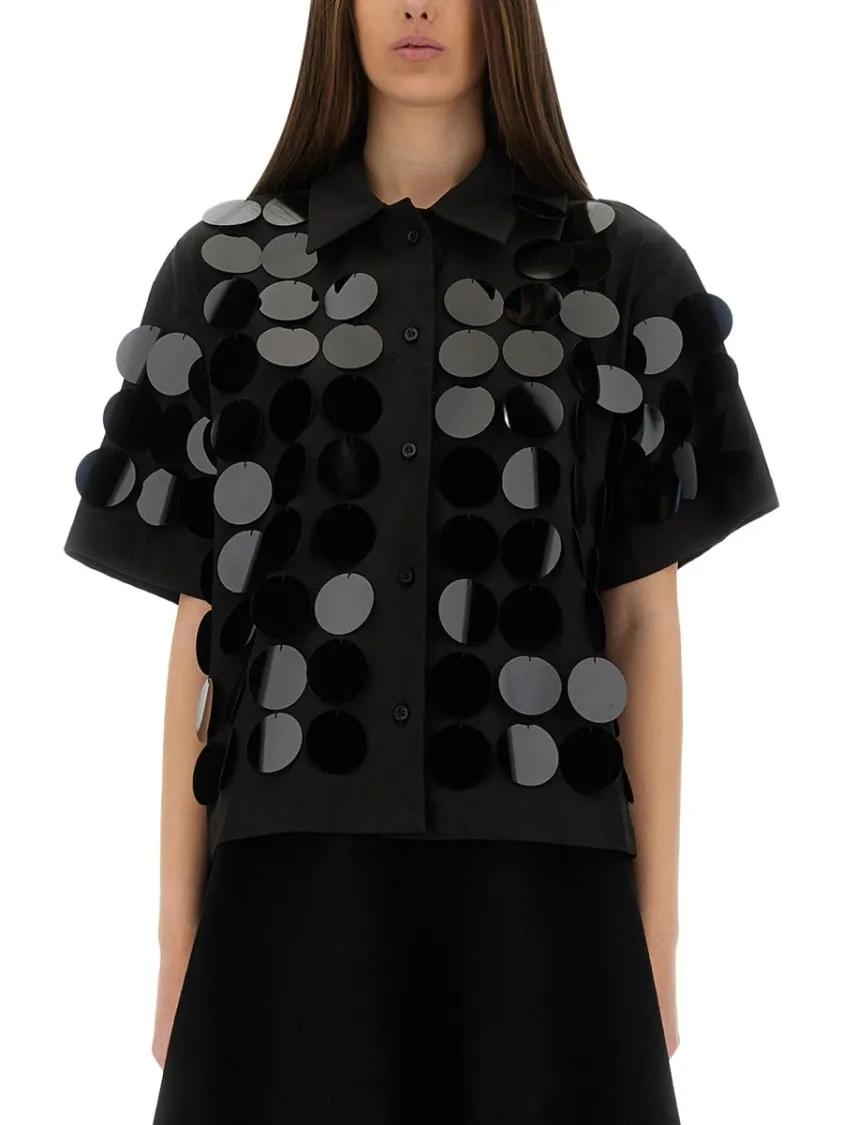 Thumbnail - MSGM - Short-Sleeve Black Cotton Shirt - Größe 38 - black