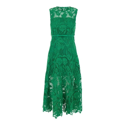 Self Portrait Midi Green Dress With All-Over Embroideries In Lac Green 