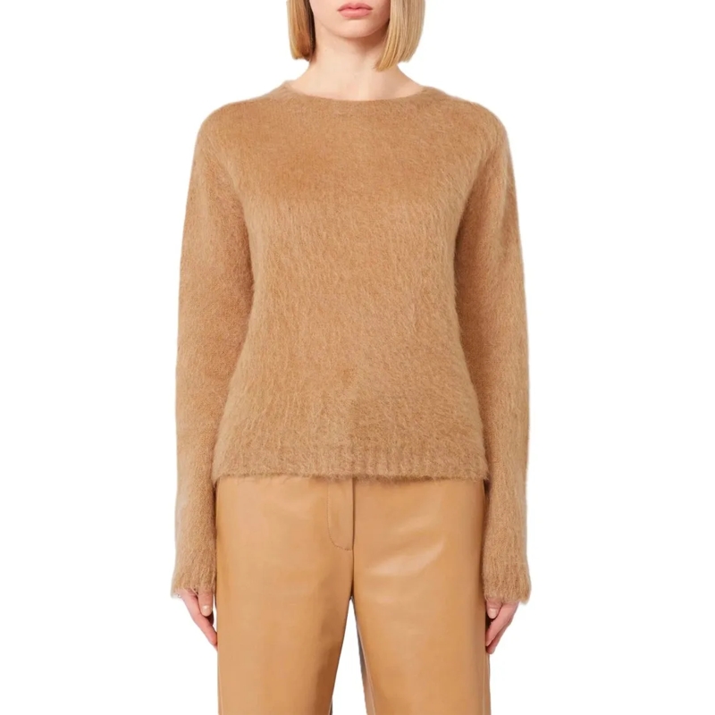 Max Mara Trui Soft Brown Knit Sweater With Fluffy Texture Brown