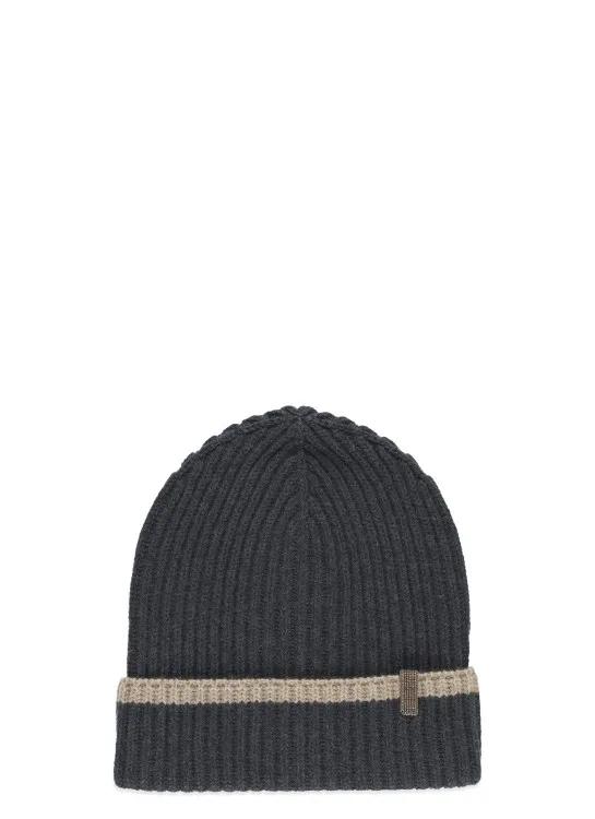 Brunello Cucinelli Mützen - Dark Grey Cashmere Beanie Cap - Gr. M - in Grau - für Damen