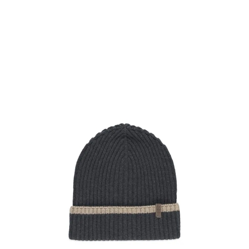 Brunello Cucinelli  Dark Grey Cashmere Beanie Cap Grey