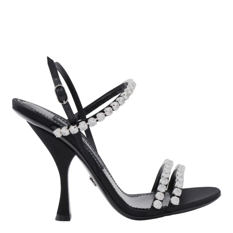 Dolce&Gabbana Sandalen High-Heeled Black Sandals With Rhinestone Embellis Grey
