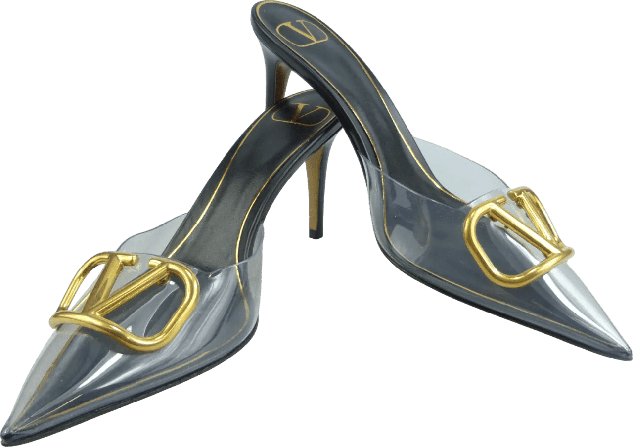 Thumbnail - Valentino Garavani Hohe Schuhe - Decollete Trasparente con Logo Dorato - Gr. 38,5 (EU) - in Schwarz - für Damen