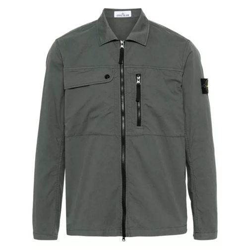 Stone Island Green Stretch-Cotton Shirt Jacket Grey 