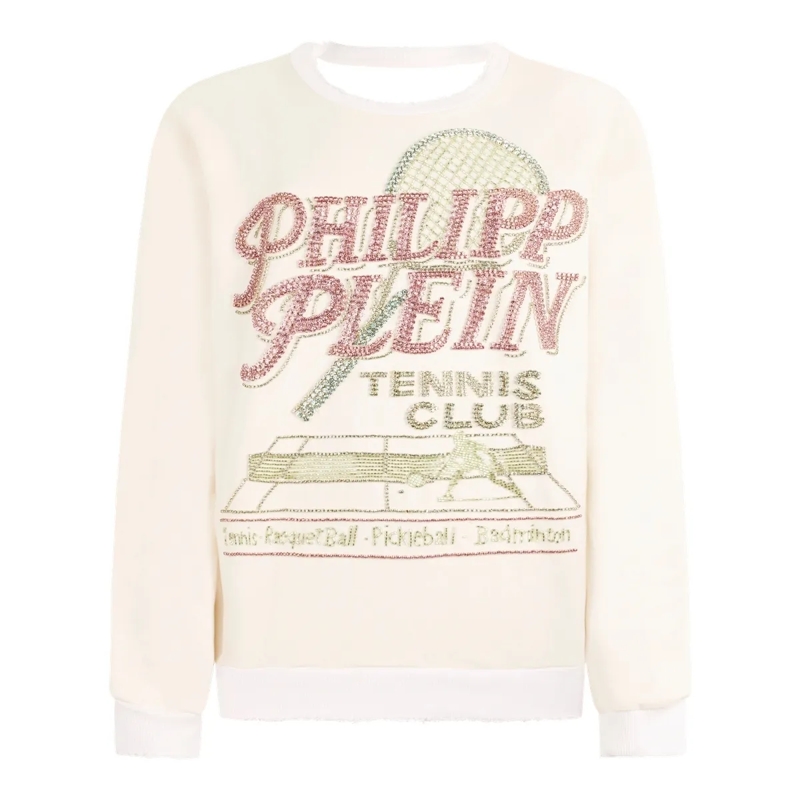 Philipp Plein Top Open Back Sweatshirt Tennis Club weiss
