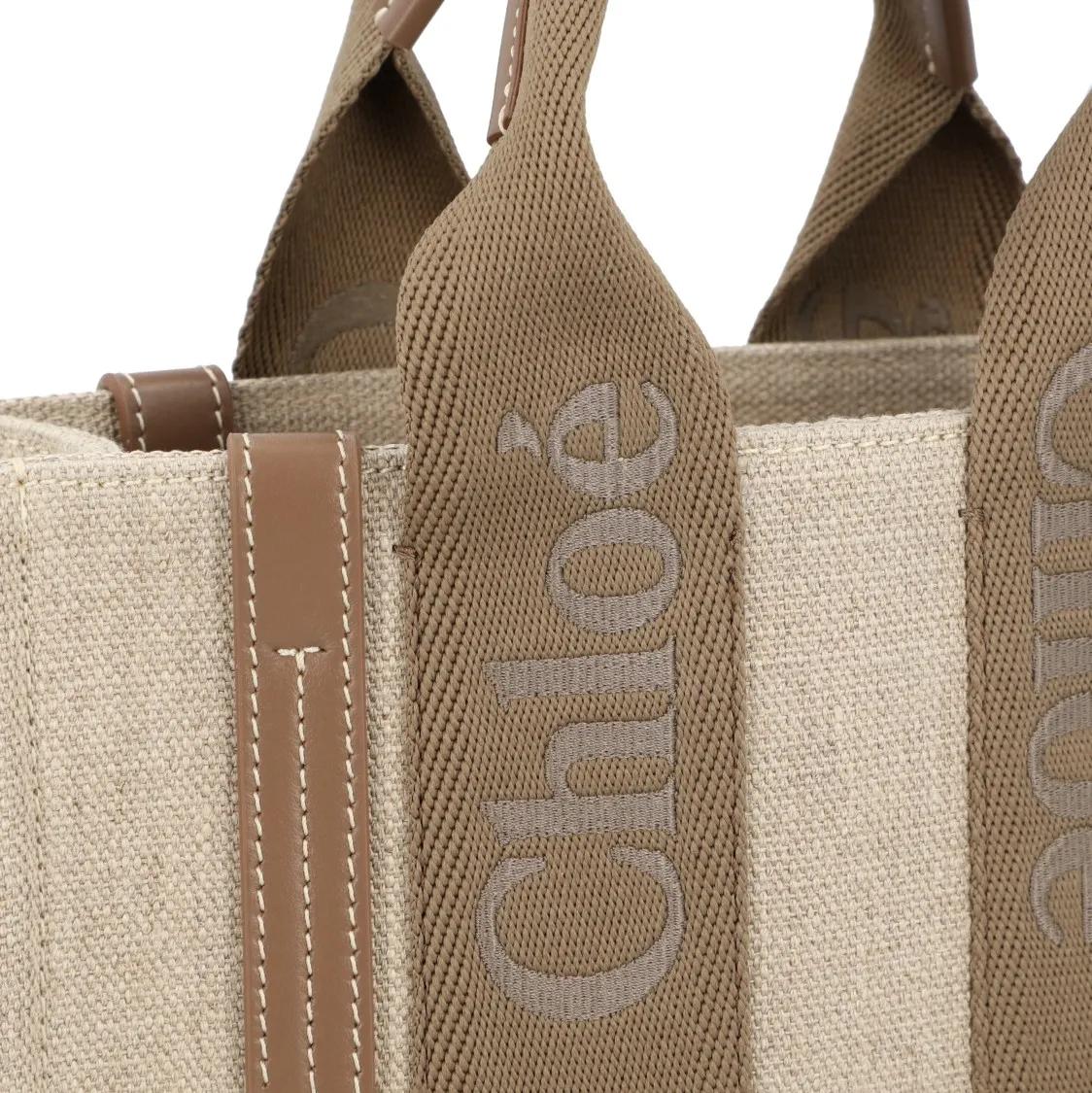 Thumbnail - Chloé Shopper & Totes - Small Woody Tote Bag In Linen - Gr. unisize - in Beige - für Damen