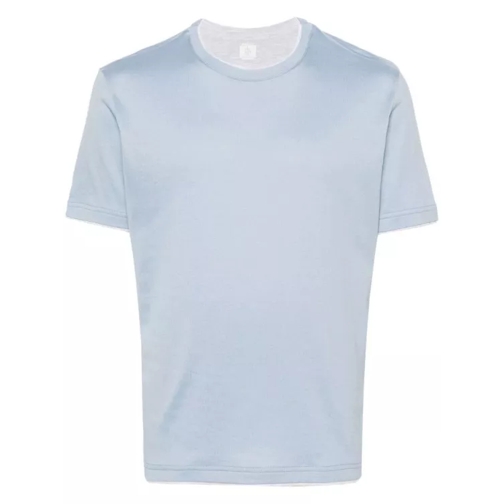 Eleventy Layered Cotton T-Shirt Blue 