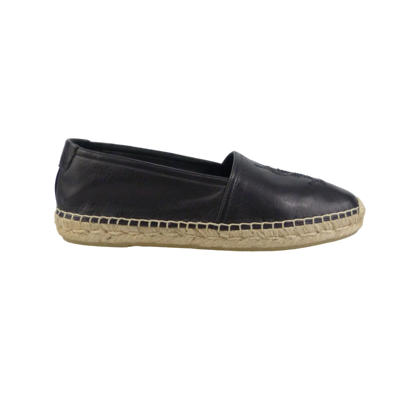 Saint Laurent Loafer Espadrillas in pelle a grana schwarz
