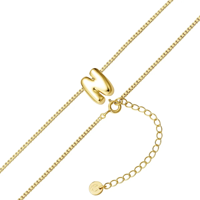 Glanzstücke München Mittellange Halskette Sterling Silber Halskette Buchstabe N gold(Image 3)