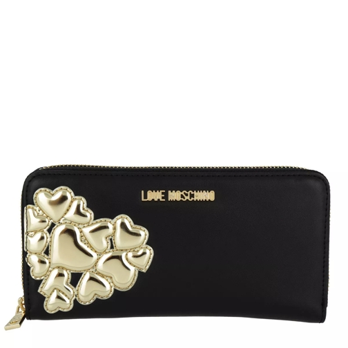 Love Moschino Zip Around Wallet Metallic Heart Oro Portemonnaie mit Zip-Around-Reißverschluss