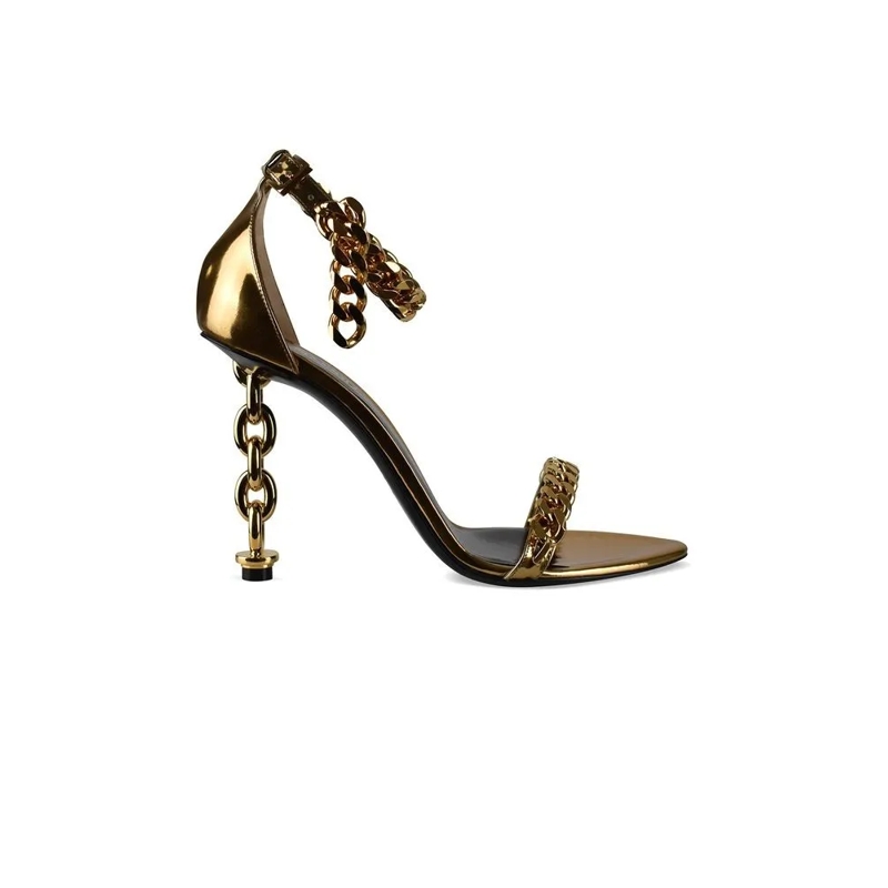 Tom Ford Sandalen Metallic Leather Sandals With Gold Chain Detail Brown