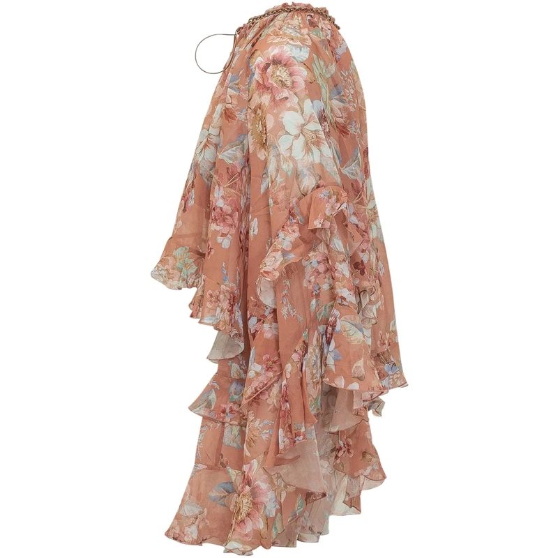 Zimmermann Bluse Blusa in Chiffon Floreale con Balze rose(Image 3)