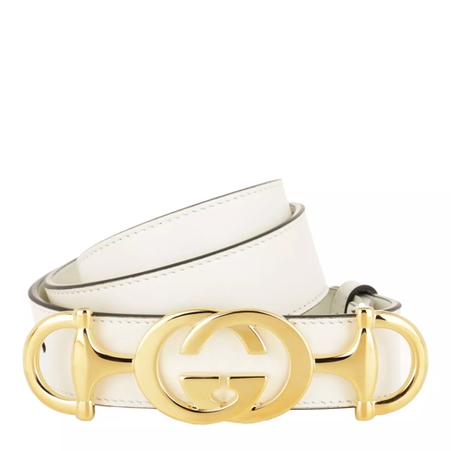 Gucci Interlocking G Horsebit Belt Leather White Dünner Gürtel