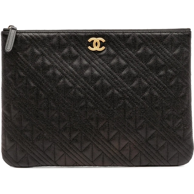 Chanel Pochette Medium Quilted Caviar O Case Clutch schwarz