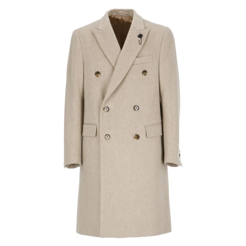 Lardini Overgangsjas Beige Wool Coat With Peak Lapel Neutrals