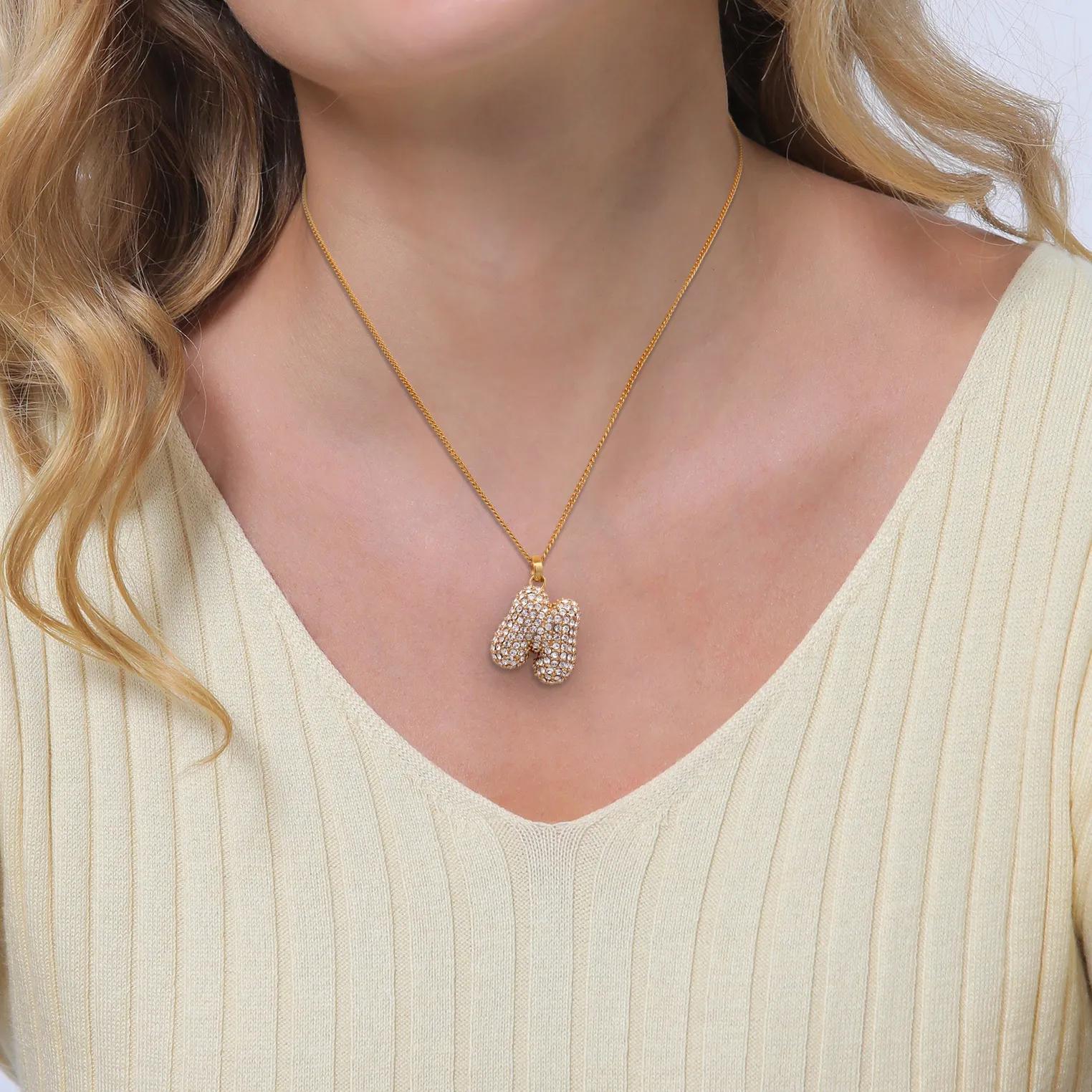 Thumbnail - Elli Halskette - Halskette Buchstabe M Weiß 925 Sterling Silber ver - Gr. unisize - in Gold - für Damen